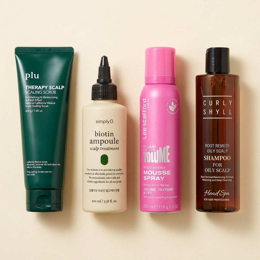 Kit Scalp Reset - flat-lay studio - PLU, SIMPLYO, Lee Stafford, Curly Shyll